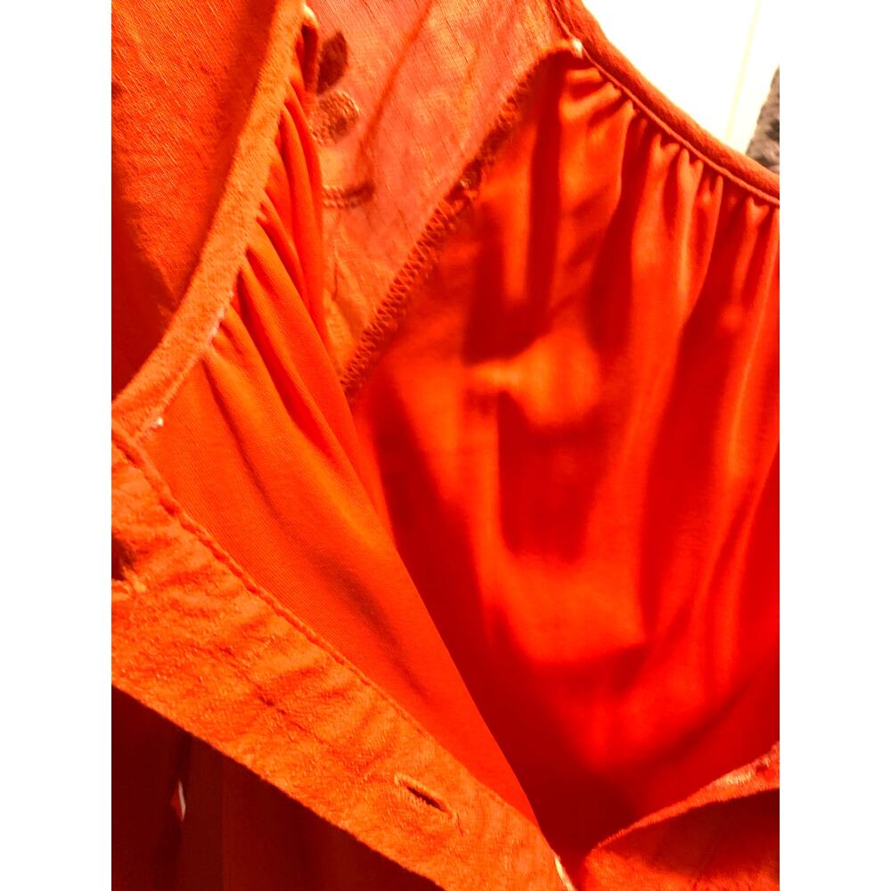 FIG and FLOWER ORANGE EMBROIDERED TUNIC HI-LO 3/4 SLEEVE BOHO BUTTON UP XL - Picture 6 of 6